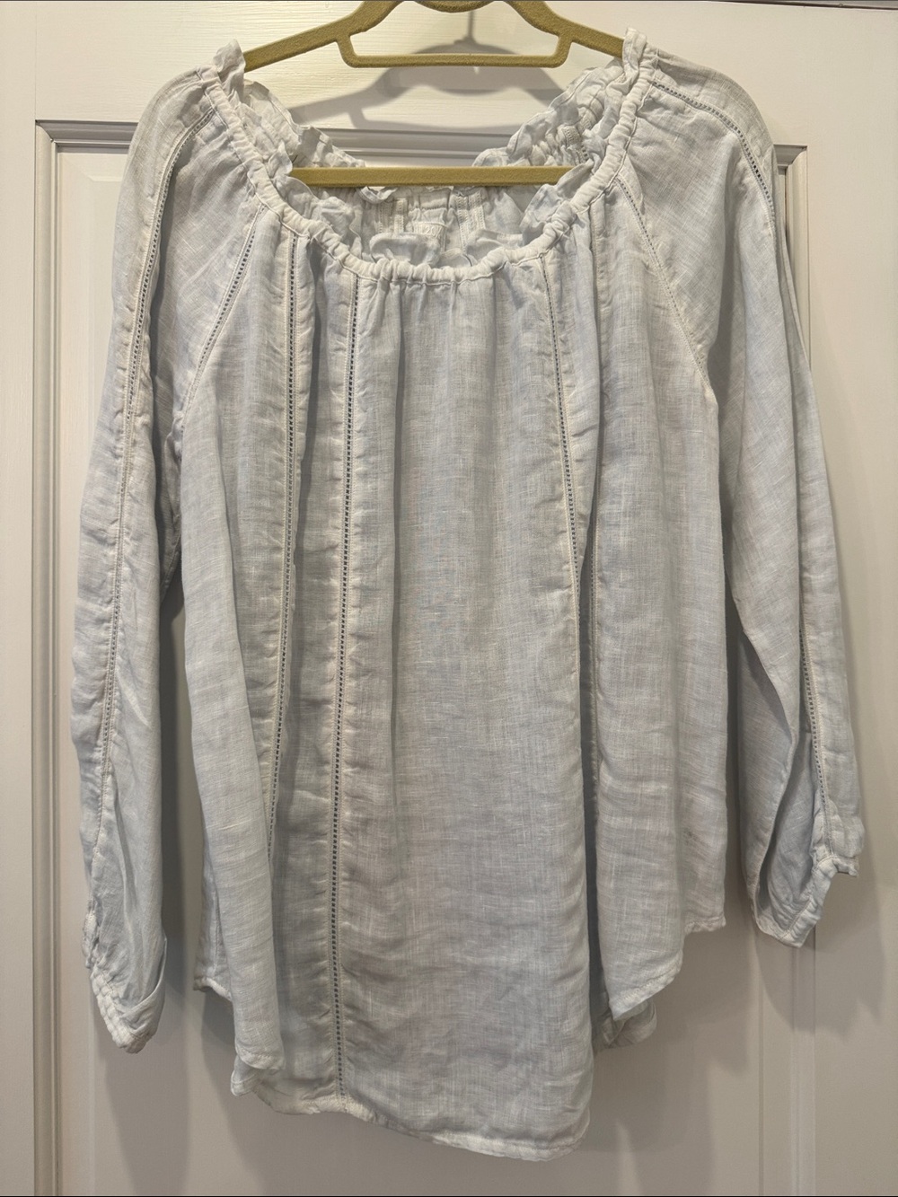 120% Lino Light Blue-ish/Gray Women's Peasant Blouse